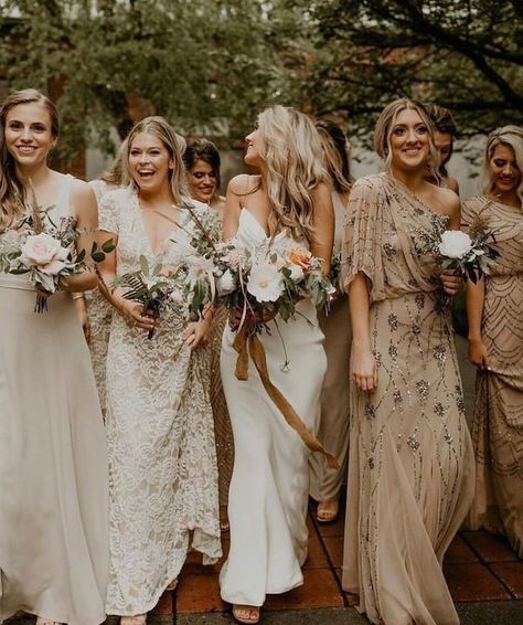 mismatched vintage bridesmaid dresses Bohemian Bridesmaid, Neutral Bridesmaid Dresses, Vintage Bridesmaid Dresses, Vintage Bridesmaids, Bridesmaid Dresses Boho, Mismatched Bridesmaids, Pnina Tornai, Mismatched Bridesmaid Dresses, Boho Bridesmaid