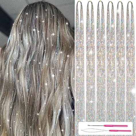 Glitter Hair Extensions, Tinsel Hair Extensions, Tinsel Hair, Jumbo Braiding Hair, Glitter Png, Hair Tinsel, Fairy Hair, Hair Streaks, Braid In Hair Extensions