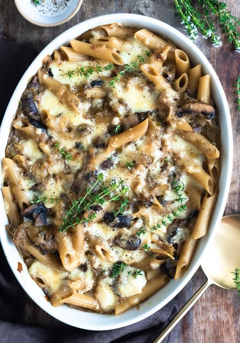 Baked Penne with Leeks and Mushrooms | Nourish Deliciously Leeks Mushroom Recipe, Leak And Mushroom Pasta, Baked Mushroom Pasta, Leeks And Mushrooms Recipes, Leek And Mushroom Recipes, Leek Mushroom, Leek Pasta, Penne Recipes, Classic French Onion Soup