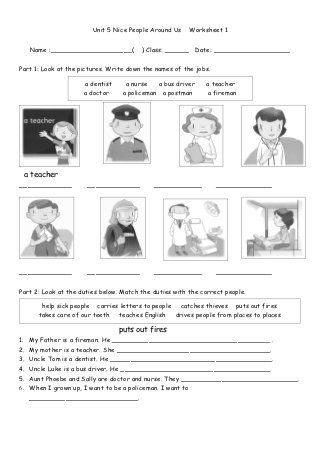 Jobs Worksheets For Kids, Science Lesson Plans Elementary, Worksheet For Class 2, Fun Worksheets For Kids, School Counseling Lessons, Family Worksheet, Teaching English Grammar, Nice People, 1st Grade Worksheets