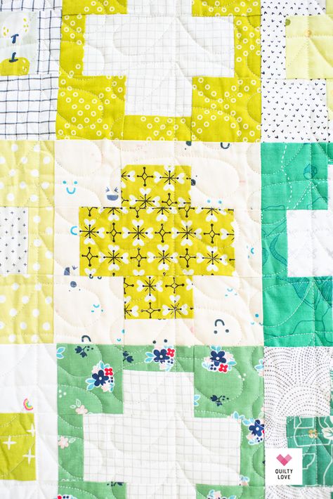 Free Scrap Stash Plus Quilt pattern - Quilty Love Quilters Digest Free Pattern, Plus Quilt Block, Fun Easy Quilt Patterns, Plus Quilt Pattern Free, Free Scrappy Quilt Patterns, One Color Quilts, Easy Quilts For Beginners Free Pattern, Two Color Quilts Patterns Free, Big Block Quilt Patterns Free