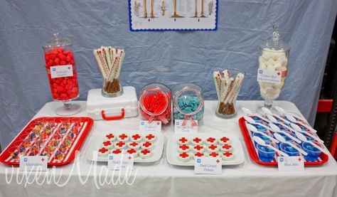 Photo 8 of 10: Medical / Birthday "50th Medical Party" | Catch My Party School Party Food, Medical Themed Parties, Medical Party, Doctor Party, Doctor Birthday, Nursing School Graduation Party, Nurse Party, Doc Mcstuffins Party, Doc Mcstuffins Birthday