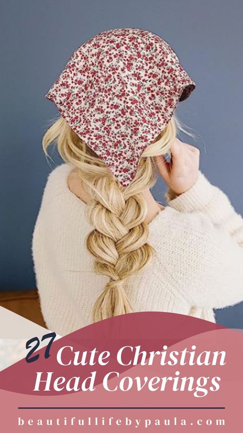 Looking for some new cute Christian head covering styles? Check out this list of the cutest affordable modest head covering styles for women out there! Cute Head Covering Ideas, Cute Headcoverings, Womens Head Coverings, Hair Cover Ideas, Christian Head Covering Outfit, Hair Coverings Christian, How To Wear A Head Covering, Head Covering Hairstyles, Diy Head Covering