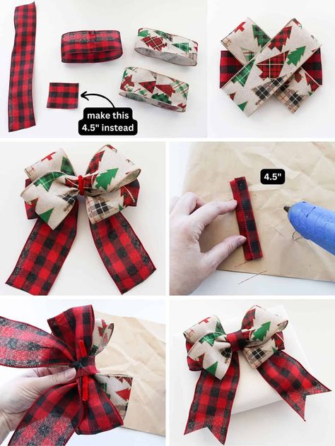 If you're looking for how to make a bow with ribbon, these 12 DIY tutorials are perfect for you! Follow the step by step in the post or video and get the bow making guidebook! These bows are perfect for gifts, wreath bows, a Christmas tree top, garlands, and more! Diy 3 Ribbon Bow, Diy Bow With Wired Ribbon, Diy Double Bow Ribbon, Bow With 3 Different Ribbons, Bow Making Tutorials For Gifts, Wired Bows Diy How To Make, How To Make A Bow Using 3 Different Ribbons, How To Make Bows With Ribbon For Wreaths, Making Big Bows Wired Ribbon