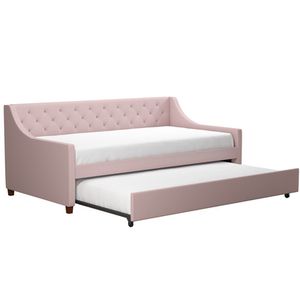 Pink Daybed, Full Daybed With Trundle, Trundle Mattress, Twin Daybed With Trundle, Twin Daybed, Brown Legs, Blue Sheets, Upholstered Daybed, Twin Mattress Size