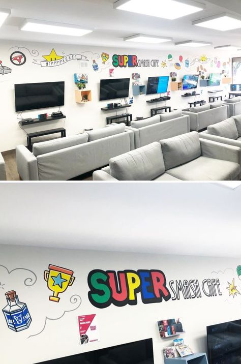 Game Cafe Ideas, Gaming Lounge Ideas, Gaming Lounge Room Ideas, Gaming Store Design, Gaming Cafe Interior Design, Gaming Center Interior, Gaming Shop Design, Game Cafe Design, Gaming Lounge Design