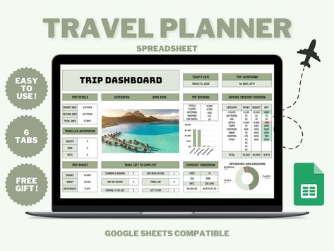 Travel Planner Digital Travel Planner Spreadsheet Vacation Itinerary Planner Holiday Tracker Template Honeymoon Travel Budget Google Sheets Excel Travel Itinerary Template, Free Travel Itinerary Template Excel, Travel Spreadsheet, Trip Countdown, Budget Google Sheets, Editable Birthday Cards, Budget Template Free, Itinerary Planner, Tracker Template