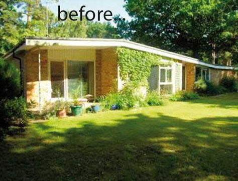 MidMod bungalow in the UK Mid Century Bungalow Renovation, Mid Century Bungalow Exterior Makeover, 60s Bungalow Makeover, 1960s Bungalow Renovation, Mid Century Bungalow Exterior, 70s Bungalow Renovation, Bungalow With Courtyard, Mid Century Exterior Makeover, Bungalow Renovation Before And After Uk