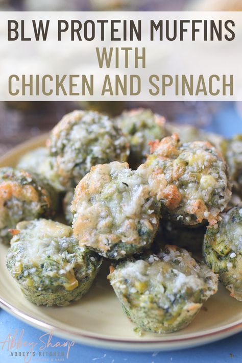 These BLW Spinach Chicken Protein Muffins are perfect finger foods for toddlers & babies because they're rich in protein and iron and easy to eat! Finger Foods For Toddlers, Gluten Free Protein Muffins, Foods For Toddlers, Chicken Muffins, Chicken Baby Food, Baby Lunch, Spinach Muffins, Spinach Chicken, Chicken Protein