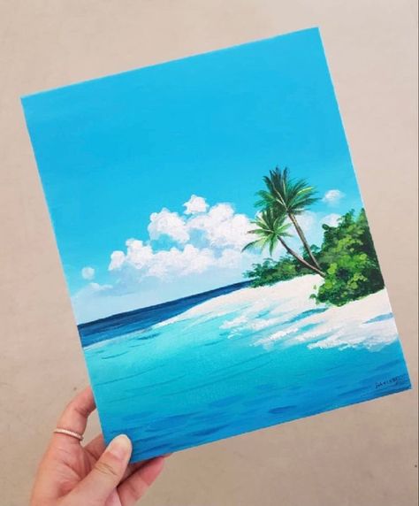 Ocean View Painting, Beach Paintings On Canvas, Christmas Paintings On Canvas, Canvas For Beginners, Small Canvas Paintings, Easy Canvas Painting, Canvas Painting Designs, Landscape Art Painting, Acrylic Painting For Beginners