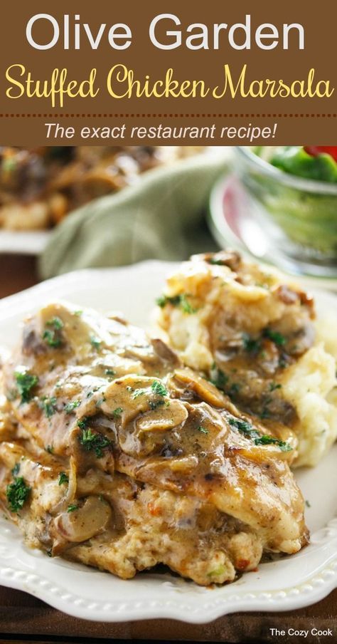 Stuffed Chicken Marsala, Chicken Marsala Recipe, Chicken Thights Recipes, Dinner Italian, Restaurant Italian, Marsala Recipe, Food Vibes, Restaurant Copycat, Marsala Chicken Recipes