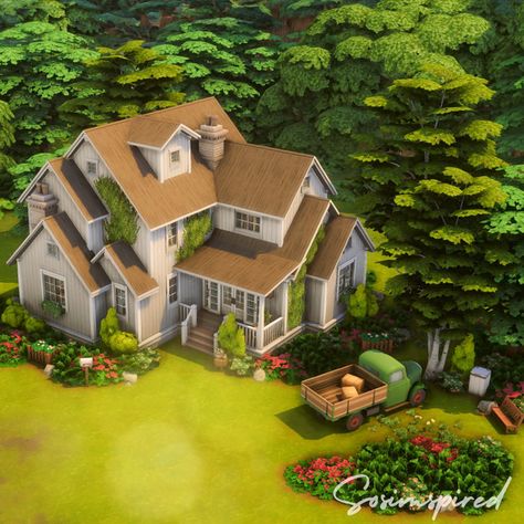 Country Home Sims 4, The Sims 4 Country House, Family Homes Sims 4, Sims Country House, Sims 4 Neighborhood Ideas, Sims 4 House Ideas Exterior, Sims 4 Houses Exterior, Sims 4 House Exterior, Sims 4 Big House