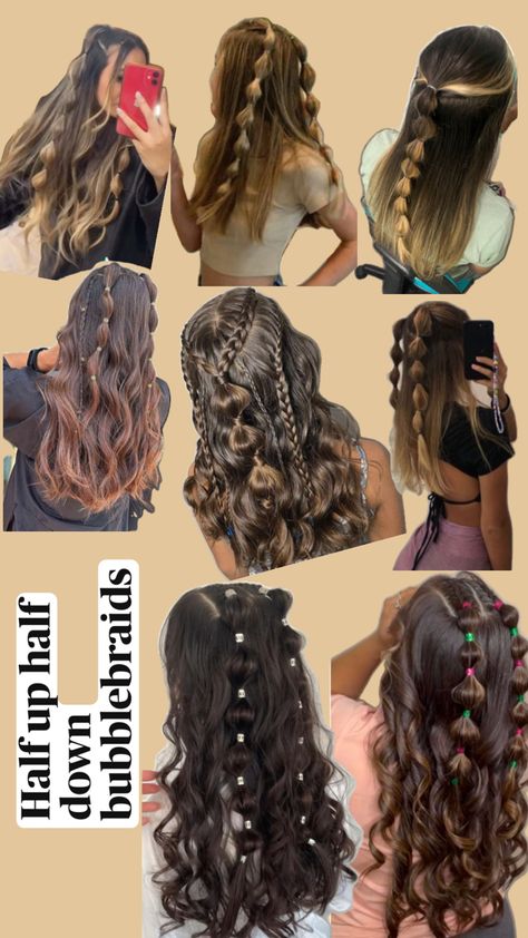 Half Down Bubble Braids, Soccer Hairstyles, Preppy Hairstyles, Bubble Braid, Hairstyle Examples, Easy Hairstyles For Thick Hair, Hair Inspiration Long, Bubble Braids, Cute Simple Hairstyles