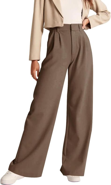 NIMIN High Waisted Pants for Women Loose Vintage Business Casual Pants Trousers with Pockets 2023 Fall Clothes Tawny Medium at Amazon Women’s Clothing store Women Business Casual Outfits, High Waisted Work Pants, Casual Office Dress, High Waisted Pants Work, Work Pants For Women, Women Business Casual, Work Pants Women, Women Business, Office Dress