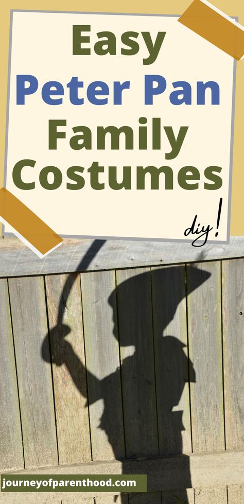 Peter Pan Halloween Costumes for the whole Family. Wendy, Peter Pan, Tinkerbelle, Captain Hook and more Pepter Pan Family Costume Ideas - Super easy, affordable and cute DIY halloween costume ideas for parents and kids with a cute Disney theme! Peter Pan Family Costume Ideas, Peter Pan Crocodile Costume, Peter Pan Family Halloween Costumes, Peter Pan Trunk Or Treat Ideas For Cars, Diy Wendy Costume, Peter Pan Characters Costumes, Peter Pan Diy Costume, Peter Pan Group Costume, Diy Captain Hook Costume