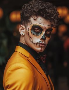 Men Face Halloween Makeup, Day Of The Dead Boys Makeup, Day Of The Dead Makeup Men Simple, Dia De Los Muertos Make Up For Men, Sugar Skull Men Makeup, Sugar Skull Costume Ideas, Mens Sugar Skull Makeup, Dia De Los Muertos Makeup Ideas For Men, Sugar Skull Face Paint Men