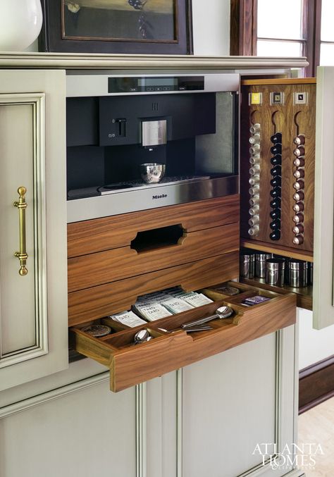 The Italian Job, Sept 2014 Diy Coffee Station, Built In Coffee Maker, Coffee Station Kitchen, Coffee Bar Design, Desain Pantry, Coffee Decor Kitchen, Design Café, Home Coffee Stations, Coffee Bars In Kitchen