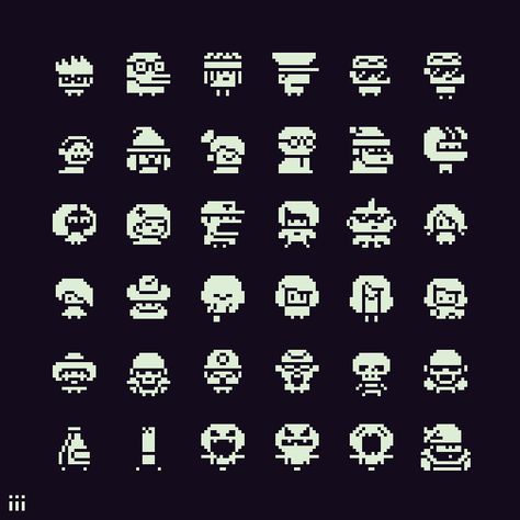 1 Bit Pixel Art Character, Pixel Art Monochrome, Monochrome Pixel Art, 1bit Pixel Art, Art Characters Design, Lego Printmaking, 16 Bit Pixel Art, 1 Bit Pixel Art, 8 Bit Pixel Art