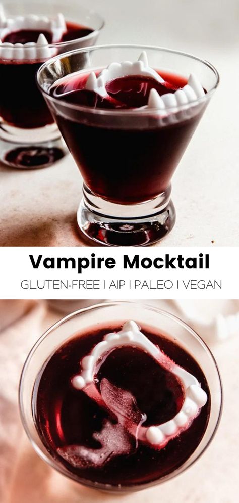 Vampire Drink Recipe, Vampire Kiss Mocktail, Black Non Alcoholic Drink, Vampire Inspired Drinks, Spooky Mocktail Ideas, Gothic Mocktails, Vampire Mock Tails, Gothic Alcoholic Drinks, Twilight Inspired Drinks