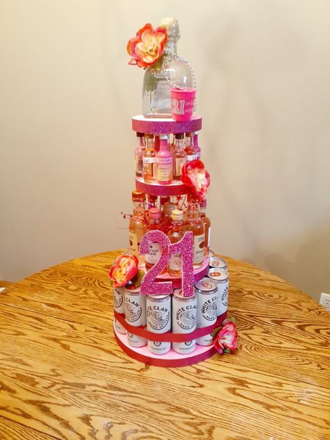 21st Birthday Liquor Cake, 21st Birthday Booze Cake, 21st Birthday Drink Tower, Tequila Birthday Gift Ideas, Booze Cake Tower, Casa Amigos Tequila Cake, 21st Birthday Shooter Cake, Tequila Bottle Cake, Shot Cake Ideas