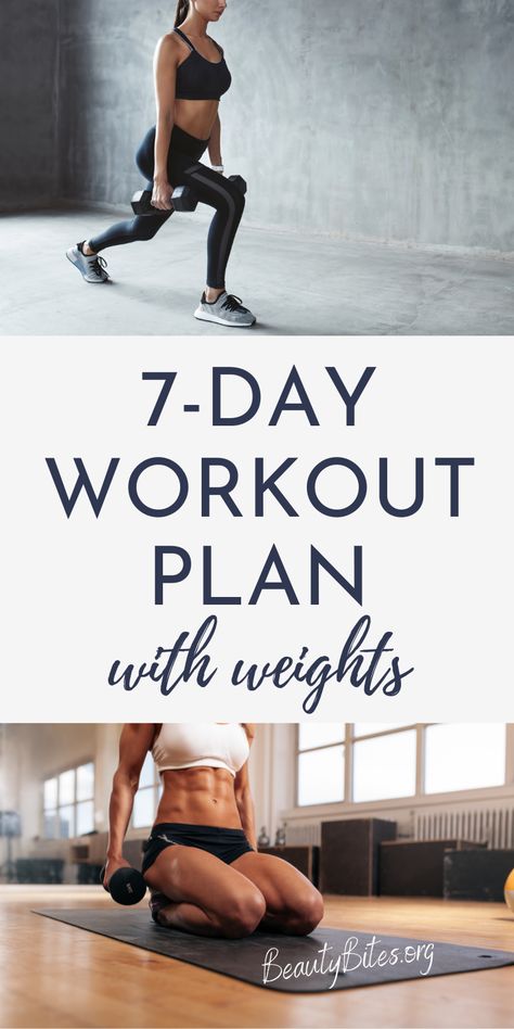 One Week Workout Plan With Dumbbells You Can Do At Home - Beauty Bites Best Workout Plan For Women At Home, Workout Schedule For Women At Home With Weights, Workouts For Strength For Women, 321 Workout Exercise, Womens Weight Training Plan, Weekly Workout For Women, 5 Week Exercise Plan, 2 Lb Weight Exercises, Weights Workout For Women At Home