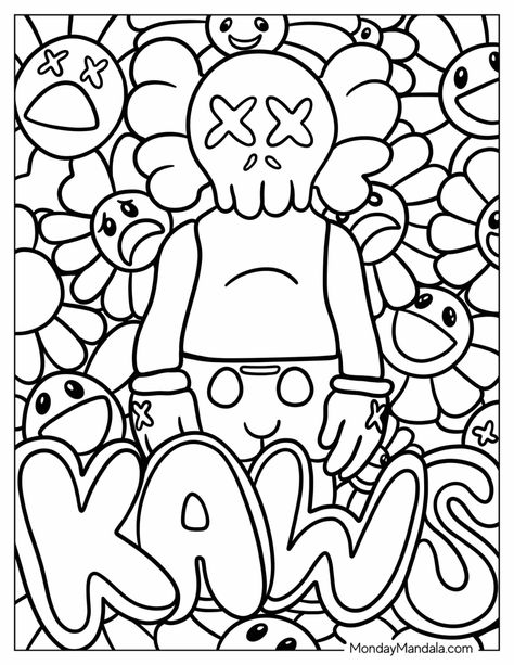 20 KAWS Coloring Pages (Free PDF Printables) Pics To Color For Adults, Cute Printables Free, Colouring In Pages For Adults, Kaws Drawing Outline, Coloring Papers Printable, High Coloring Pages Cartoon, Kaws Coloring Pages, Bold Coloring Pages, Printable Drawings To Paint