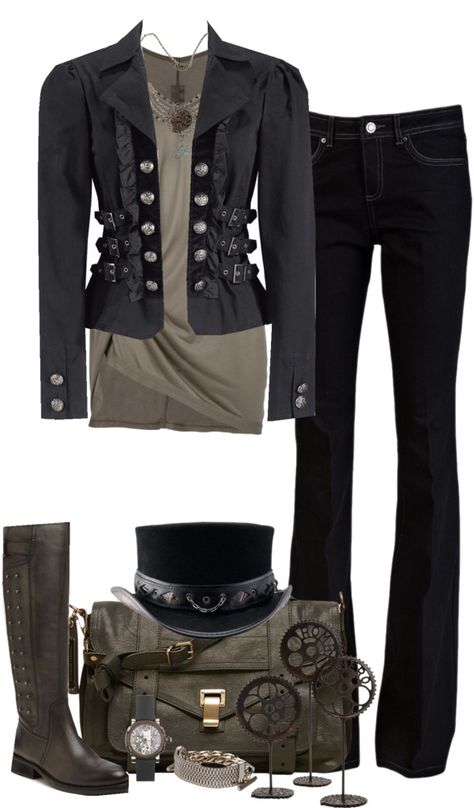 I want this outfit! "Steampunk Contest" by partywithgatsby on Polyvore. I love the jacket! Everyday Steampunk, Casual Steampunk, Mode Steampunk, Steampunk Costume, Steampunk Clothing, Mori Girl, Dieselpunk, Steampunk Fashion, Punk Fashion