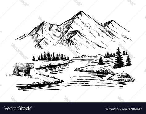 Forest Landscape Silhouette, Mountain Range Drawing Simple, Adventure Mural, Adventure Sketch, Wilderness Tattoo, Landscape Drawing Tutorial, Adventure Artwork, Stencils Printables Templates, Metal Embossing Art