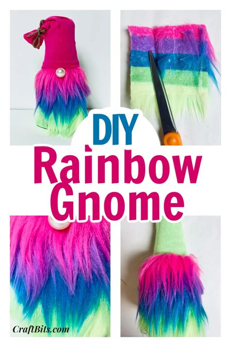 Rainbow Sock Gnome — CraftBits.com Stressful People, Rainbow Gnome, Christmas Tutorial, Gnome Ideas, Crochet Ghost, Ghost Pins, Dammit Doll, Christmas Tree Angel, Tree Angel