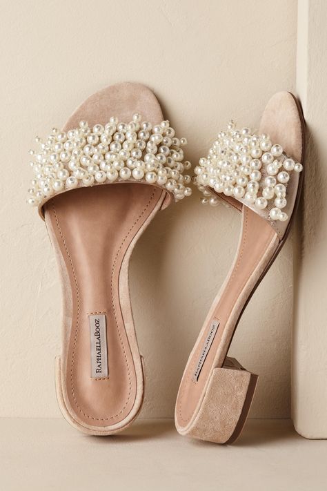 Mira Slides from @BHLDN Shoes With Pearls, Cowgirl Boots Wedding, Cowgirl Wedding, Fun Wedding Shoes, Wedding Shoes Comfortable, Wedding Boots, Cowgirl Boots, Bridal Shoes, Beautiful Shoes