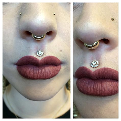 Taylor Bell on Instagram: “My new jewelry set up 💖 Beyond happy about this. Philtrum & high nostril jewelry is made by @bodygems and septum jewelry is made by…” Double Philtrum Piercing, Multiple Septum Rings, Philtrum Piercing Jewelry, Septum Jewelry In Nostril, Philtrum Jewelry, Septum Piercing Indian, Septum Piercing Men, Piercing Men, 3 Lobe Piercings