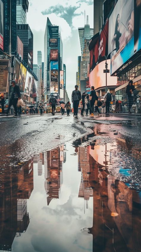 Urban Puddle Reflection: A bustling city street life with pedestrians and glowing billboards reflected in the water puddle. #city #street #pedestrians #billboards #reflection #aiart #aiphoto #stockcake ⬇️ Download and 📝 Prompt 👉 https://ayr.app/l/E9PS Puddle Reflection Art, Illustration Fundamentals, Puddle Reflection, Water Puddle, Street Photography Portrait, Reflection Art, Photography Collage, Cityscape Photography, Reflection Photography