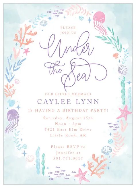 Ocean Theme Birthday Party Girl, 3rd Birthday Party For Girls, Third Birthday Girl, Under The Sea Birthday Party, Ocean Birthday Party, Invitation Unique, Mermaid Birthday Party Decorations, Mermaid Kids, Ocean Birthday