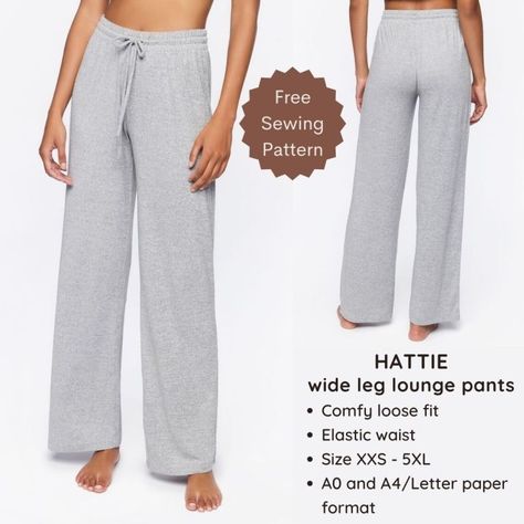 Hattie elastic waist lounge pants – Free PDF sewing pattern Elastic Waist Pants Pattern, Pants Pattern Free, Wide Leg Pants Pattern, Wide Leg Lounge Pants, Sewing Pants, Sewing Elastic, Save The Earth, Free Pdf Sewing Patterns, Free Sewing Pattern