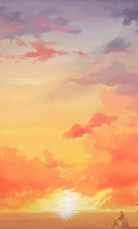 Sunset Aesthetic Illustration, Sky Pictures Drawing, Sunset Art Reference, How To Draw Sunset Clouds, Sunset Reference Drawing, Watercolor Art Sunrise, Sunrise Art Illustration, Sunrise Aesthetic Drawing, Guache Sunset Painting