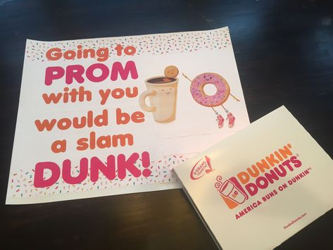 Dunkin' Donuts Promposal for a coffee, donut or basketball fan! Basketball Promposal, Prom Invites, Cute Promposals, Promposal Ideas, Coffee Donut, Prom Posters, Cute Homecoming Proposals, Balls Quote, Cute Prom Proposals