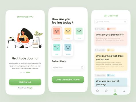 Being Positive - Mindfulness App by Akib Tanjil Journal App Design, Creative App Design, Mindfulness App, Being Positive, Journal App, Ux Inspiration, Meditation App, Motivation App, Ui Ux Designer