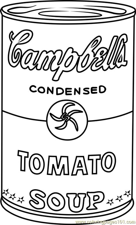 Campbell's Soup by Andy Warhol printable coloring page for kids and adults Famous Art Coloring, Andy Warhol Soup Cans, Warhol Soup, Andy Warhol Flowers, Campbell's Soup Cans, Andy Warhol Inspired, Andy Warhol Pop Art, Andy Warhol Art, Warhol Art