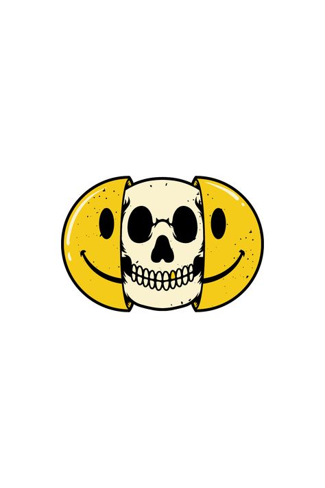 Smiley Face Artwork, Emoji Logo, Skeleton Artwork, Half Skull, Emoticons Emojis, Skull Designs, Skull Illustration, Tableau Art, Graphic Tshirt Design