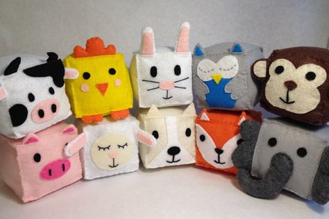 Animal Block Collection (Set of 10), Stackable, Eco Friendly, Felt Stuffed Creation, Keychain, Backpack/ Bag Charm, Car Mirror Accessory Felt Crafts Kids, Handmade Kids Toys, Baby Art Projects, Keychain Backpack, Diy Bags Patterns, Baby Sewing Projects, Sewing Toys, Felt Diy, Baby Crafts