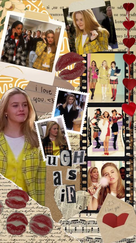 Cher Clueless Wallpaper, Clueless Collage, Clueless Aesthetic Quotes, Clueless Wallpaper Iphone, Clueless Aesthetic Wallpaper, 90s Scrapbook Aesthetic, Clueless Aesthetic Outfits, Clueless Wallpaper, Cher Horowitz Aesthetic