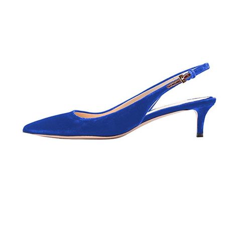 Amazon.com | FSJ Women Classic Slingback Pumps Low Kitten Mid Heels Sandals Pointy Toe Comfortable Formal Dress Shoes Size 4-15 US | Pumps Royal Blue Flats, Royal Blue Heels, Pencil Heels, Kitten Heel Shoes, Colorful Heels, Court Heels, Mid Heel Sandals, Blue Heels, 2 Inch Heels