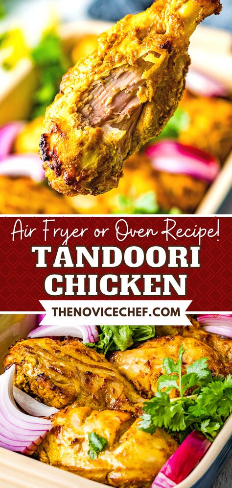 This versatile recipe for Indian Tandoori Chicken is a flavor explosion! Made in the oven or air fryer, this quick and easy recipe is loaded with spices, garlic, ginger, and lime. Low Carb Sides, Oven Recipes, Roasted Potatoes, Easy Chicken, Easy Chicken Recipes, Tandoori Chicken, Air Fryer Recipes, Air Fryer, Quick Easy Meals