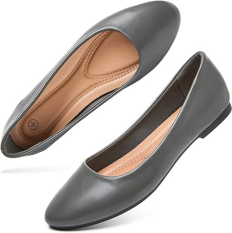 Limited time deal $20.59 (49%Off)(List price: $39.99) Hash Bubbie Women's Flats Shoes Ballet Flats Dress Shoes Comfortable PU Leather Slip on Shoes for Women Slip On Shoes For Women, Gray Flats, Shoes Ballet Flats, Flats Shoes Comfortable, Womens Black Flats, Black Flats Shoes, Flat Dress Shoes, Leather Slip On Shoes, Shoes Comfortable