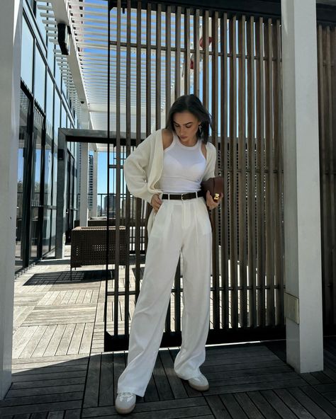 White and casual 🏐 Wearing @aerelleco wide Leg Tailored Pants Greatest must have for your summer outfits, with it you can create multiple stylish combinations! •you can choose from 5 sizes of length ( “long” on me ) • they have special promo - buy 1 and get 1 free ! •4 colors to choose #ootd #ugccreator Tailored pants, outfit check, Pinterest idea, casual look, Toronto blogger, fashion look, basic combo, basic outfit, total white , old money , fashion sense, style , styling wearing, f... White Old Money, White Wide Leg Pants Outfit, Tailored Pants Outfit, Wide Leg Tailored Pants, Wide Pants Outfit, Old Money Fashion, Wide Leg Pants Outfit, White Wide Leg Pants, Money Fashion