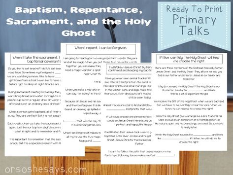 Lds Primary Talks, Holy Ghost Talk, Baptism Talk, Primary Talks, Baptismal Covenants, Lds Baptism Gifts, Lds Talks, Kids Church Lessons, Getting Baptized