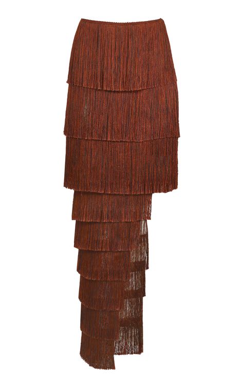 Mocca Tiered Fringe Silk-Blend Maxi Skirt By Francesca Miranda | Moda Operandi Indigenous Aesthetic, Asymmetrical Pattern, Household Objects, Christmas Party Dress, Fringe Skirt, Linen Shop, Woman Standing, Bridal Collection, Chiffon Dress