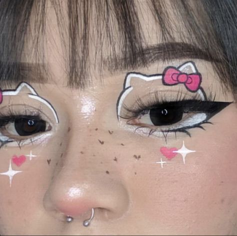 Hello Kitty Makeup, Cute Eye Makeup, Makijaż Smokey Eye, Dope Makeup, Eye Makeup Designs, Cute Makeup Looks, Edgy Makeup, Creative Eye Makeup, Makeup Looks Tutorial