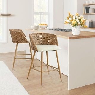 27" Stool with Arm (Set of 2) - Bed Bath & Beyond - 41002594 Rattan Bar Stools Kitchen, Rattan Counter Stools, Curved Chair, Console Table Living Room, Bar Stools Kitchen Island, Ottoman Coffee Table, Bar Area, Living Room Shop, Living Room Accents