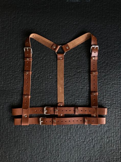 Brown genuine leather harness belt for women Brown Harness Outfit, Chest Harness Outfit, Harness Aesthetic, Harness Fashion Women, Female Harness, Diy Harness, Leather Harness Outfit, Brown Harness, Waist Harness